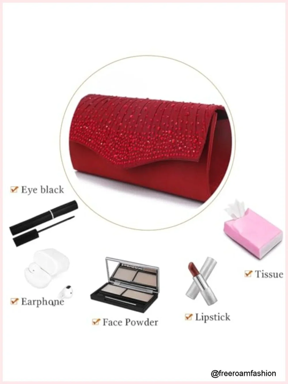 Rhinestone Envelope Clutch Evening Bag with Detachable Chain